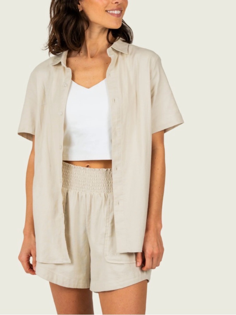 Light Beige Short Sleeve Button-Up Shirt
